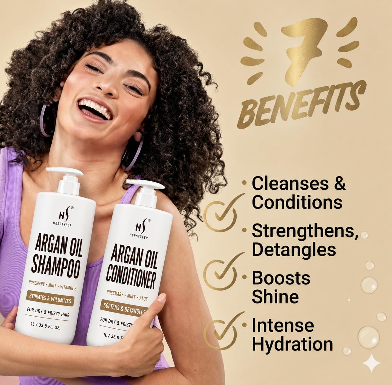 HerStyler Argan Oil Shampoo & Conditioner Set - Hydrating & Moisturizing for Dry, Damaged Hair - With Argan, Rosemary & Aloe - For Men & Women - 33.8
