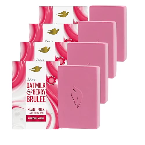 Dove Plant Milk Cleansing Bar Soap Oat Milk & Berry Brulee Moisture Marvel 4 Count for Moisturized Skin Gentle Cleanser, No Sulfate Cleansers or
