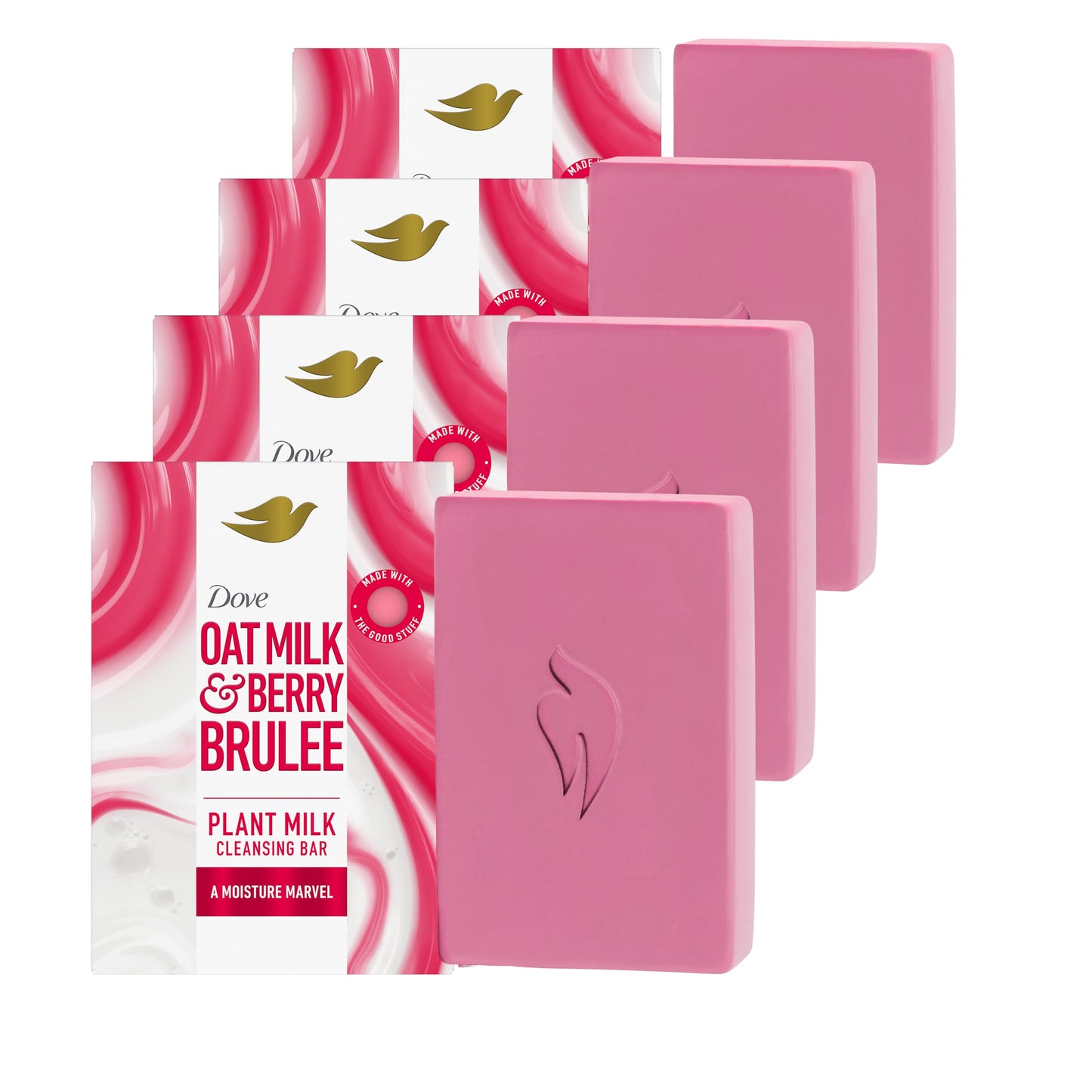 Dove Plant Milk Cleansing Bar Soap Oat Milk & Berry Brulee Moisture Marvel 4 Count for Moisturized Skin Gentle Cleanser, No Sulfate Cleansers or
