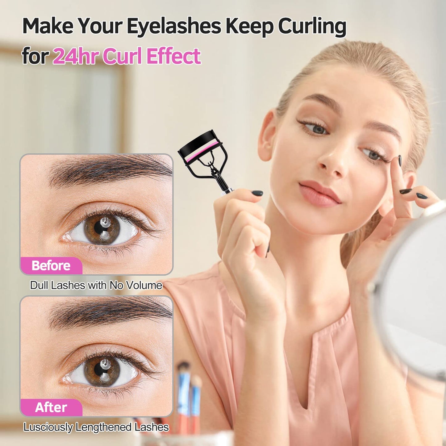 Eyelash Curlers Kit for Women w Lash Curler, Eyelash Comb Seperator, 3 in1 Mascara Brushes, Eyelash Extension Tweezers, Foldable Eyebrow Brush
