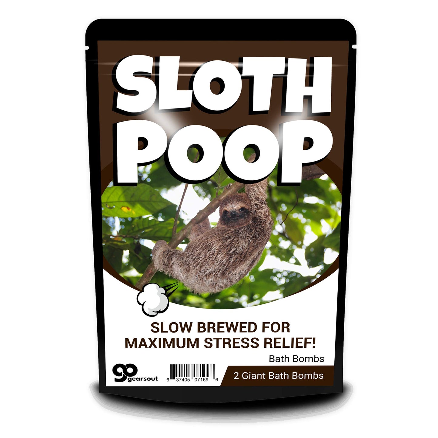Sloth Poop Bath Bombs - Farting Sloth in Tree - Funny Bath for Kids - XL Root Beer Fizzers, Marbled Brown and White, Handmade in The USA, 2 pk
