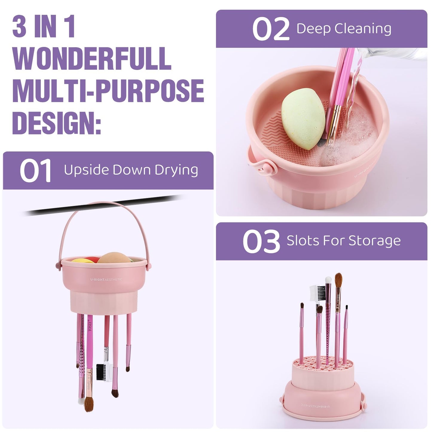 GOLIKEE Makeup Brush Cleaner Mat 3 in 1 Silicone Makeup Brush Cleaner Bowl Cosmetic Brushes Cleaning Tool Organizer for Storage and Air Drying?Khaki? Beauty and Personal Care GOLIKEE
