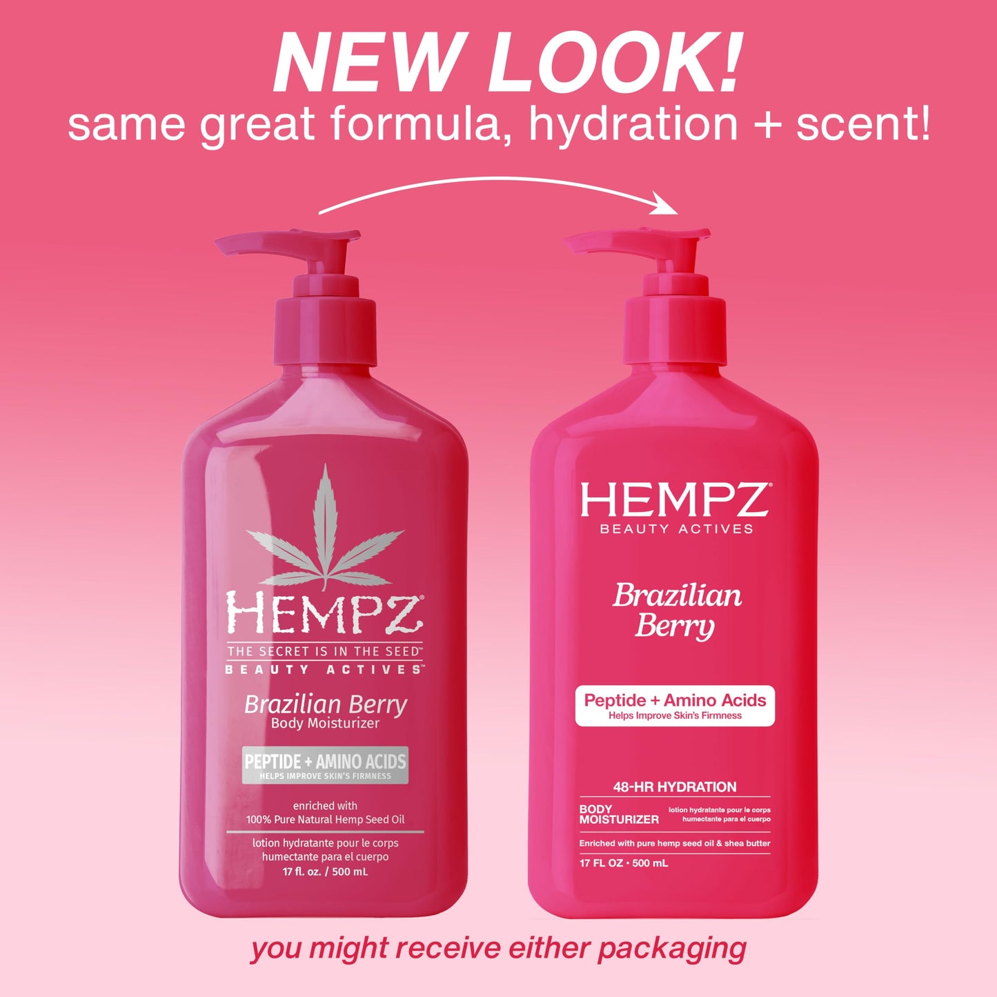 Hempz Brazilian Berry Beauty Actives Lotion with Peptides and Amino Acids, Hydrating and Firming Moisturizer for Body, Hands and Feet 17 oz.