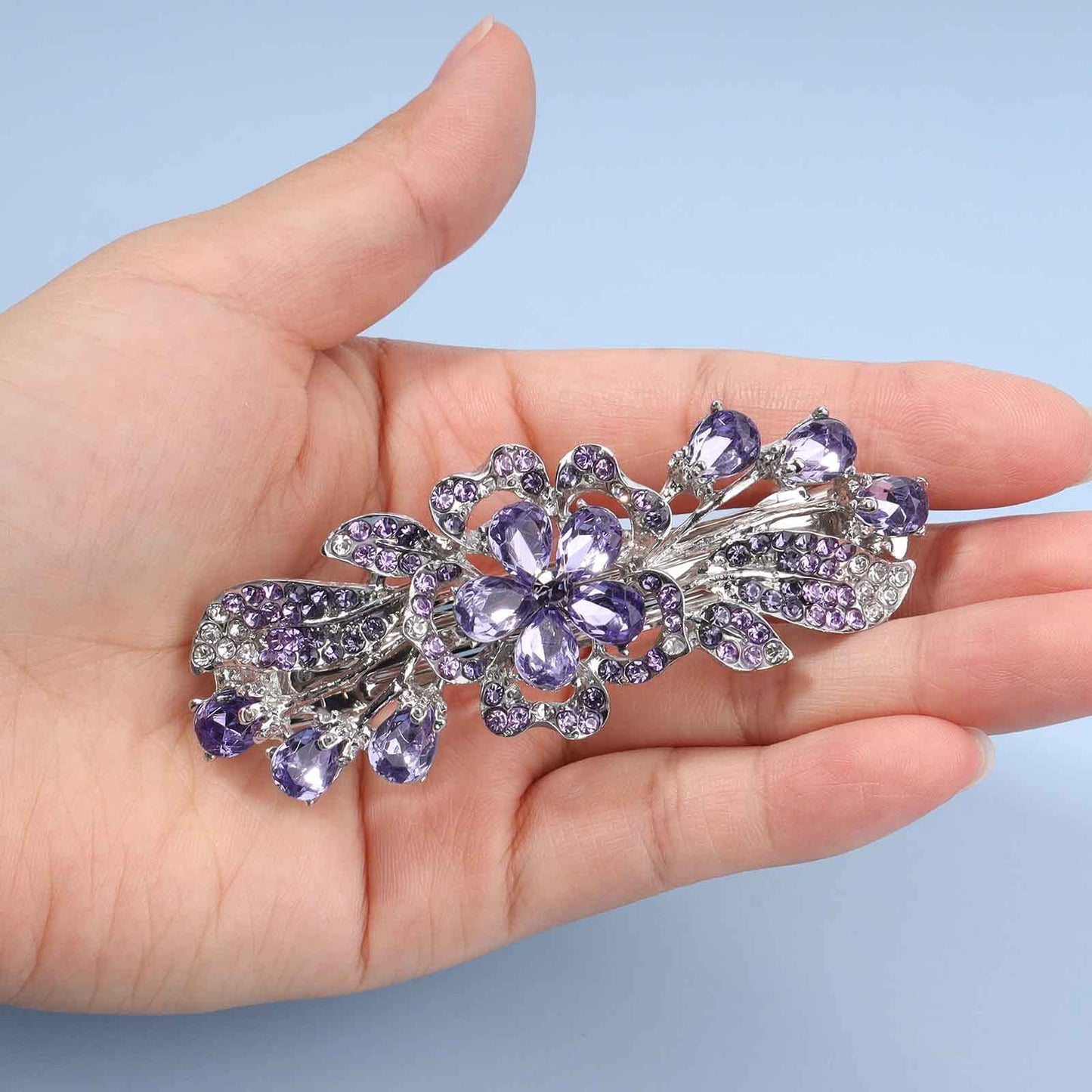 Yheakne Crystal Wedding Hair Clip Barrette Purple Rhinestone Hair Barrette Bling Bridal Headpieces Decorative Headwear Crystal Hair Clip Comb Bride
