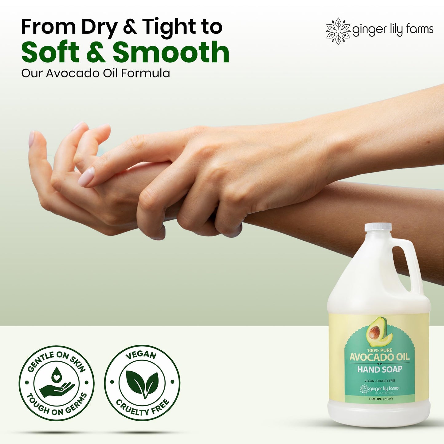 Ginger Lily Farms Botanicals 100% Pure Avocado Oil Hand Soap for All Skin Types, 100% Vegan & Cruelty-Free, 1 Gallon (128 Fl Oz) Refill