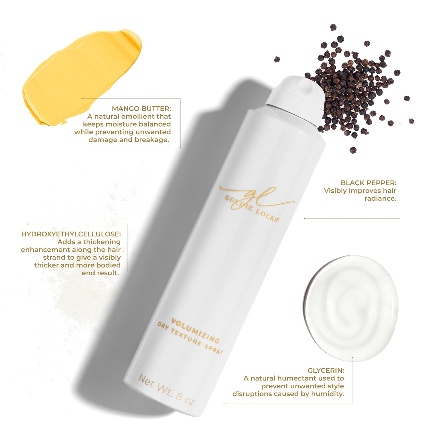 Goldie Locks Volumizing Texture Spray - Instant Volume and Lift - Invisible Matte Finish - Flexible Hold - Safe for Extensions & Color-Treated Hair