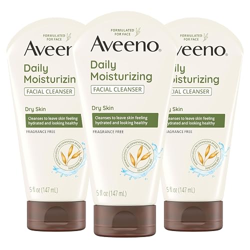 Aveeno Daily Moisturizing Facial Cleanser for Dry Skin, Hydrating Acne Face Wash with Soothing Oat for soft & Supple Skin, Free of Parabens, Sulfates