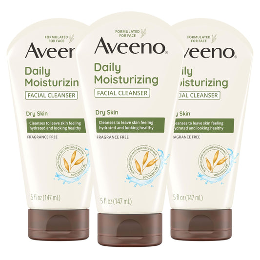 Aveeno Daily Moisturizing Facial Cleanser for Dry Skin, Hydrating Acne Face Wash with Soothing Oat for soft & Supple Skin, Free of Parabens, Sulfates