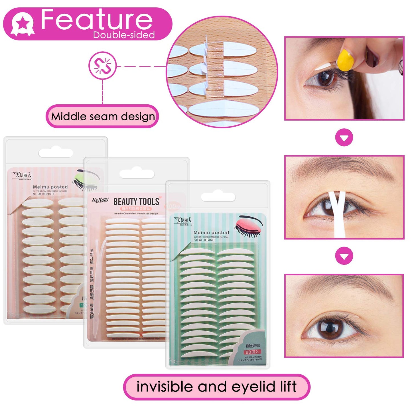 1080Pcs Premium Quality Natural Invisible Single Side Eyelid Tape Stickers Medical-use Fiber Eyelid Lift Strip, Instant Eye Lift Without Surgery