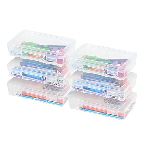 IRIS USA Pencil Case Boxes, 6-Pack, |Made in USA|, Plastic Bead Organizing Containers with Snap Lid for Arts, Crafts, Ephemera, Stickers, & Dance…