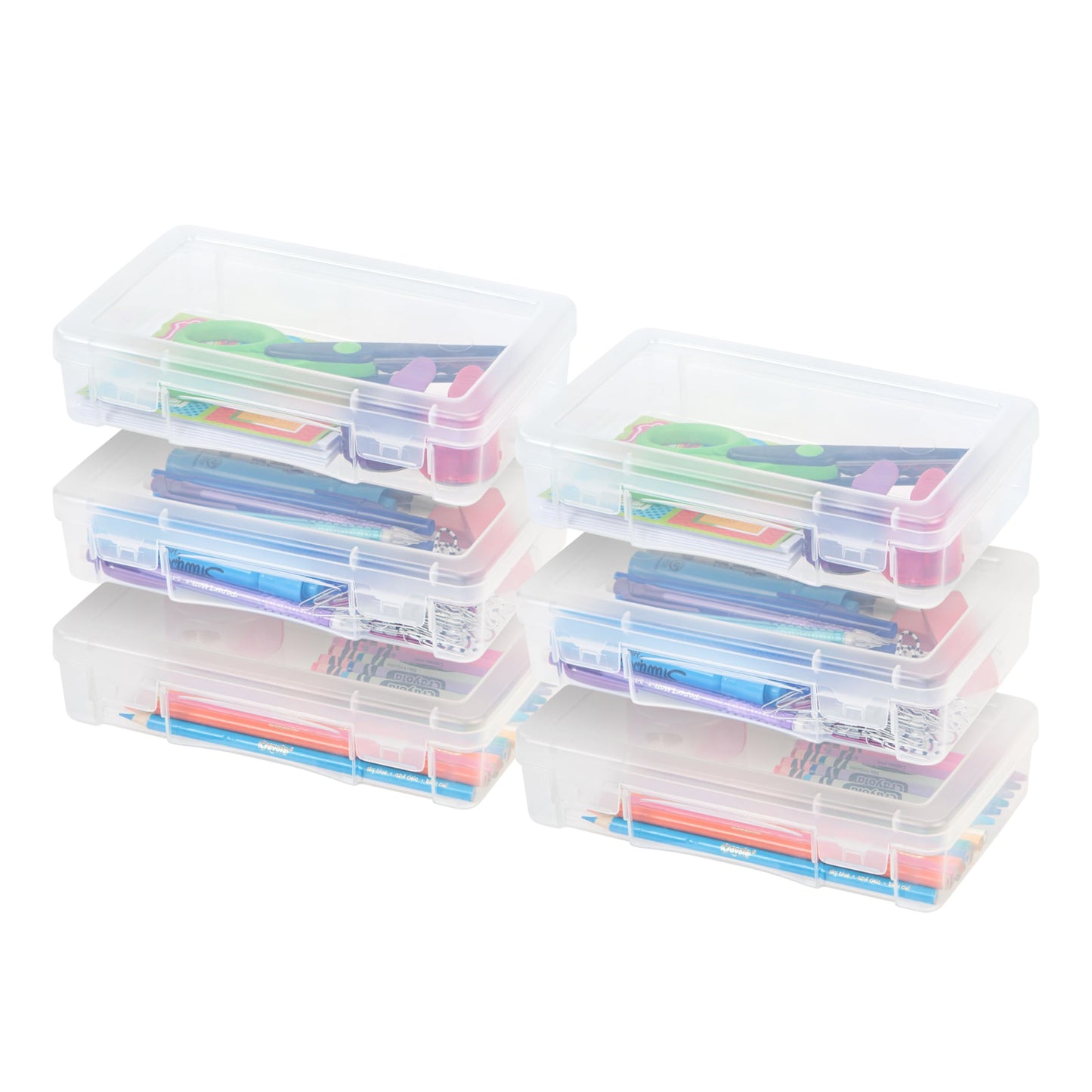 IRIS USA Pencil Case Boxes, 6-Pack, |Made in USA|, Plastic Bead Organizing Containers with Snap Lid for Arts, Crafts, Ephemera, Stickers, & Dance…
