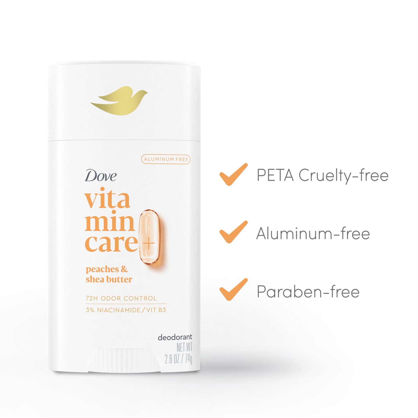 Dove VitaminCare+ Aluminum Free Deodorant Stick for 72H Odor Protection Peaches & Shea Butter Breathable Deodorant for Women 2.6 oz Beauty and Personal Care Dove