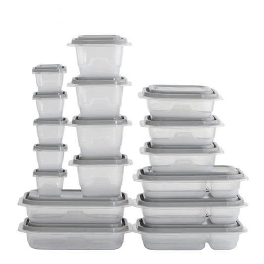 GoodCook EveryWare 34-Piece BPA-Free Plastic Food Storage Containers with Lids (Set of 17), Clear/Grey