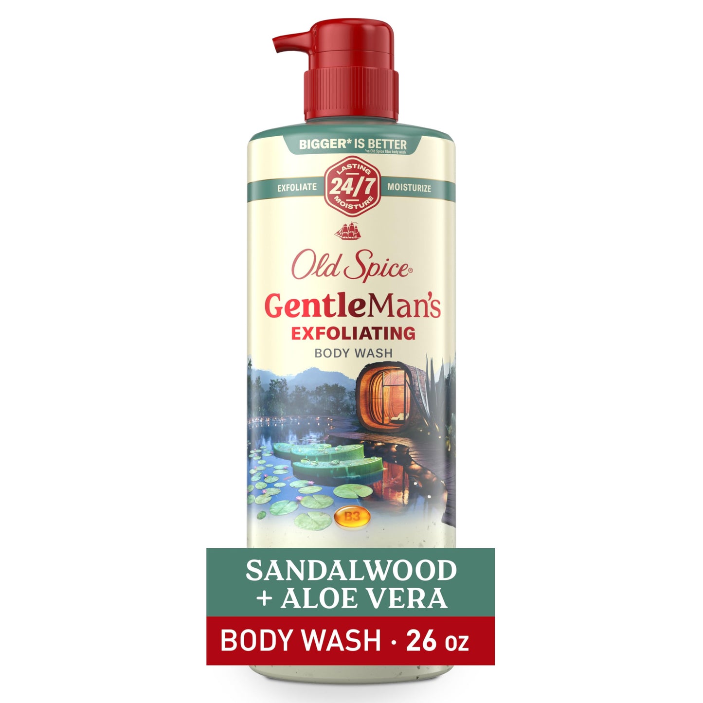 Old Spice GentleMan's Exfoliating & Moisturizing Body Wash for Men, 24/7 Shower Fresh with Long Lasting Scent, Renewing Vitamin B3 Blend, Sandalwood +