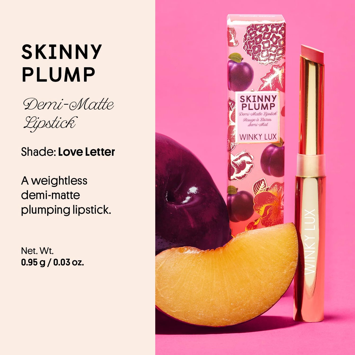 Winky Lux Skinny Plump Demi Matte Lipstick - Nude Pink Lip, Natural Plump Lipstick, Weightless Long Lasting Soft Matte Lip Crayon, Infused