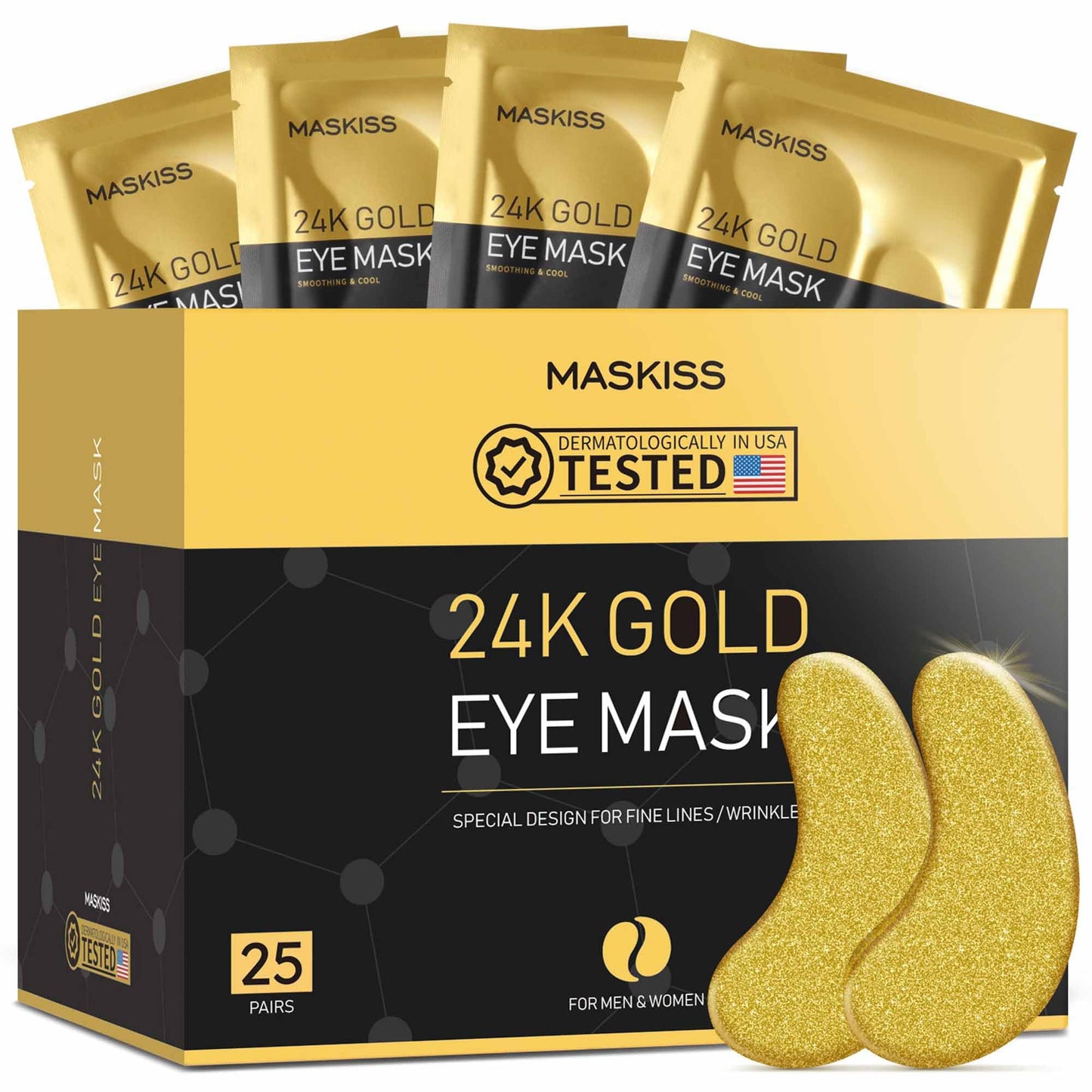 Maskiss 24k Gold Under Eye Patches (25 Pairs), eye mask, Collagen Skin Care Products, Eye Patches for Puffy Eyes, eye masks for dark circles