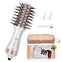Hair Trends Travel Hair Dryer Brush, Nano Titanium 2 Inch One Step Hair Dryer & Styler Volumizer, Mini Oval Hot Air Brush, White and Rose Gold, HB004