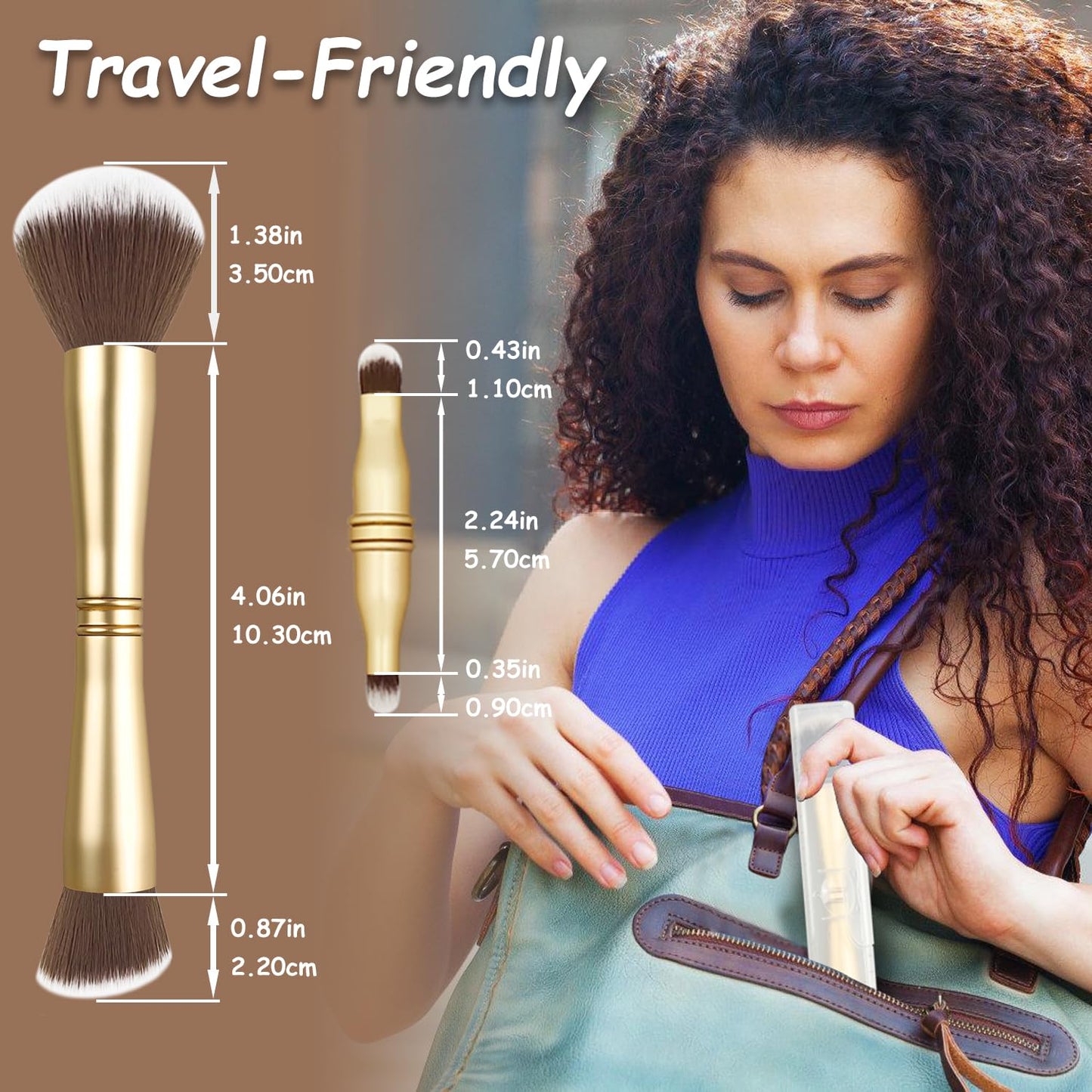Voxora 4 in 1 Makeup Brush Set - All in One Powder/Blush, Foundation, Blending & Eyeshadow Brushes, Compact & Travel Essential