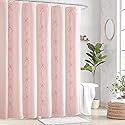 Seasonwood Pink Bow Shower Curtain Cute Fabric Shower Curtain 72 x 72 Inches, Aesthetic Embroidered Textured Shower Curtains Elegant Peach Pretty…