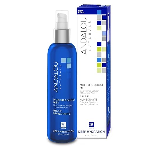 Andalou Naturals Face Mist, Moisture Boost Facial Spray with Hyaluronic Acid & Collagen, Hydrating & Moisturizing Skin Care for Dry and Dehydrated