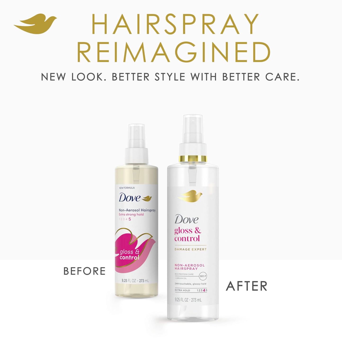 Dove Extra Hold Styling Hairspray Gloss & Control Hairspray Non-Aerosol for Long-Lasting Hold & Shine for 24H Touchable, Glossy Hold 9.25 oz