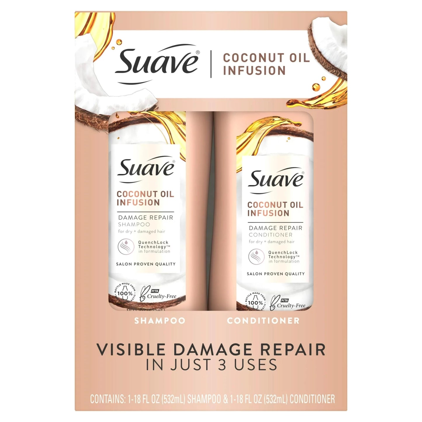 Suave Coconut Oil Infusion Damage Repair | Shampoo 1-18oz and Conditioner 1-18oz