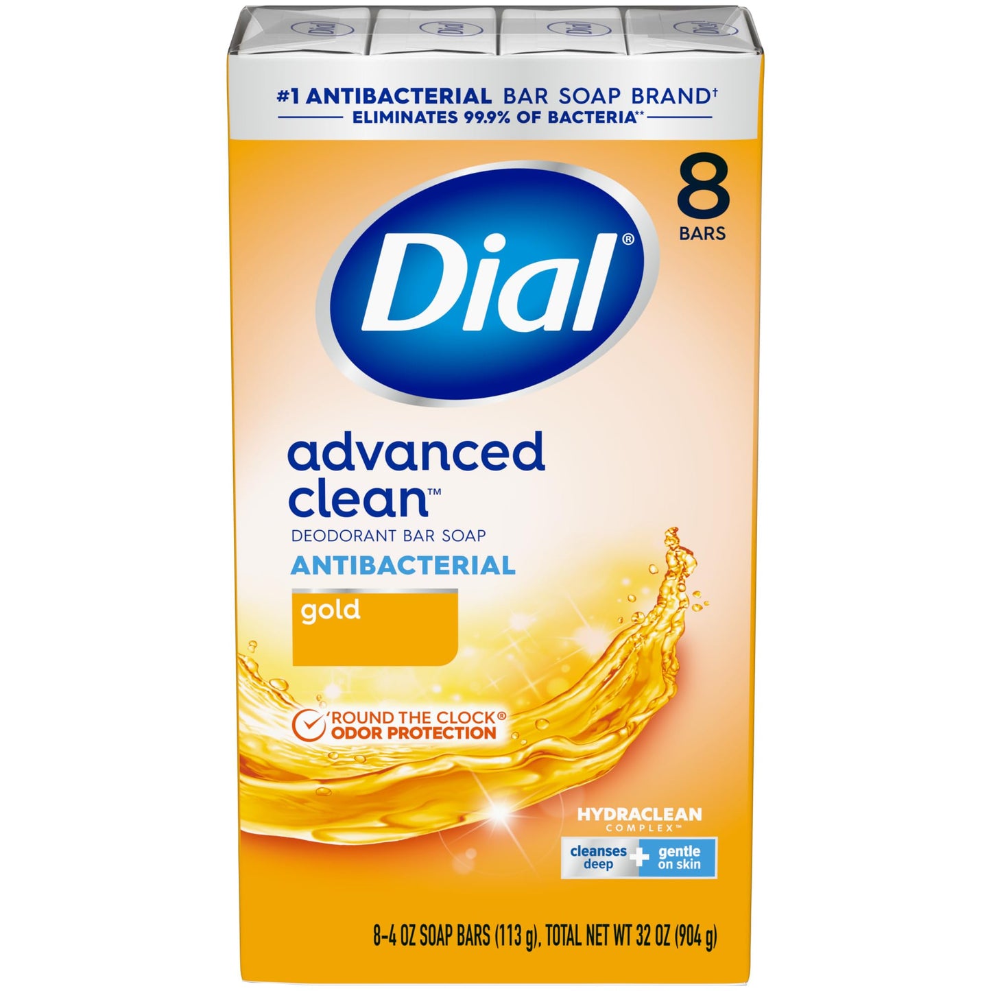 Dial Antibacterial Bar Soap, Gold, 32 Bars, 8 Count (Pack of 4)