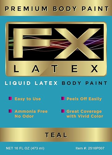 Liquid Latex - Face and Body Paint, Ammonia Free, Easy On and Off, Cosplay Makeup, Create Professional Monster, Zombie Arts 16 Oz (Teal)