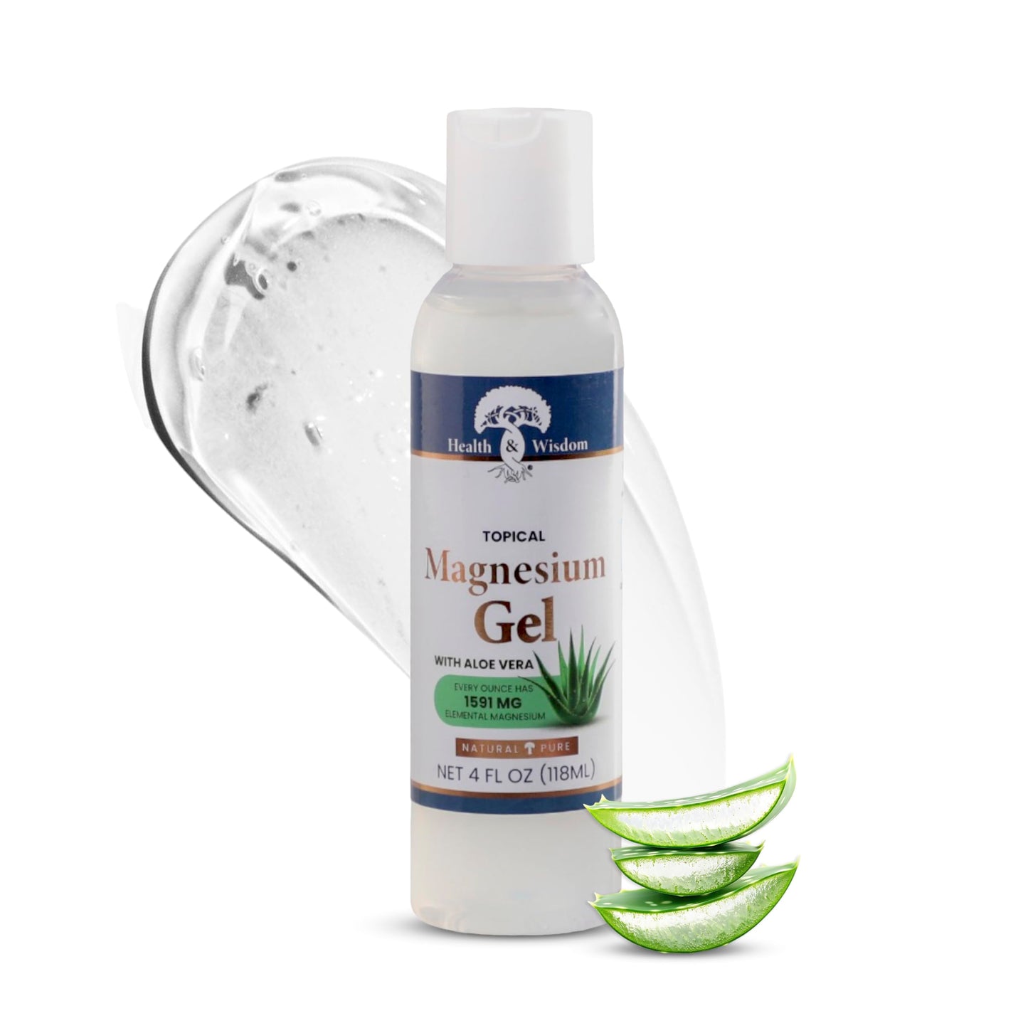 Health & Wisdom Pure Magnesium Gel with Seaweed Extract and Aloe Vera - USP Grade Topical Muscle & Joint Relief- Natural and Pure Skin & Scalp