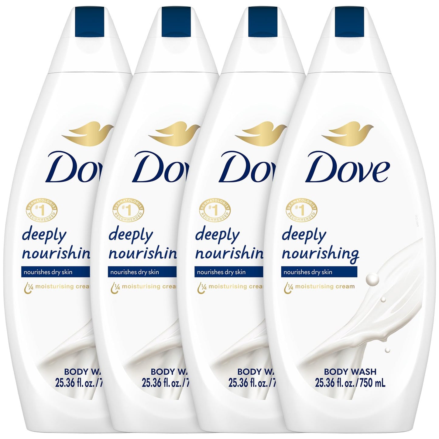 Dove Body Wash 4-Pack - Deeply Nourishing for Softer, Smoother Skin, 25.4 Oz Ea
