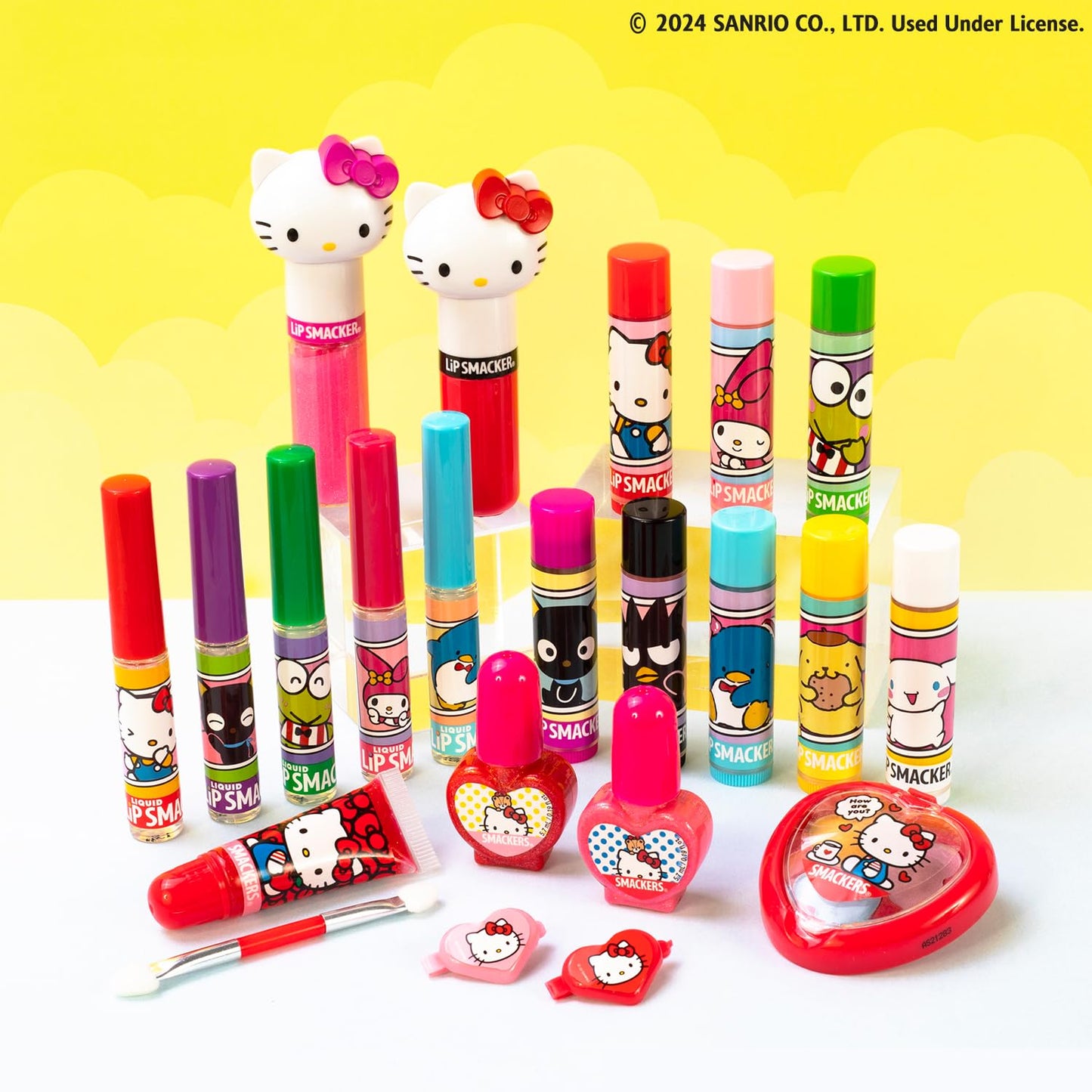 Lip Smacker Sanrio Hello Kitty Makeup Set, Kids Color Collection, 3 Moisturizing, Smoothing Soft Shine, Hydrating & Protecting Products, Fun Flavors