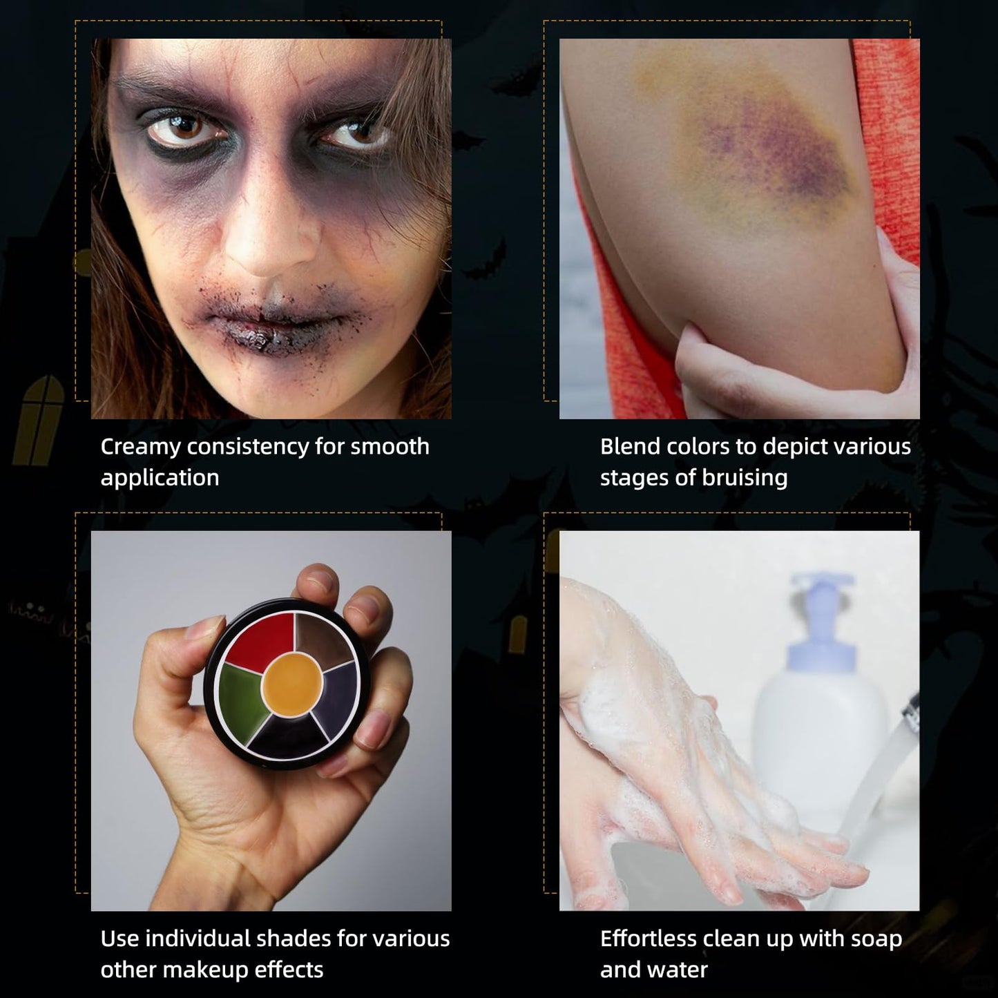 6 Color Bruise Wheel for Special Effects, FX Bruise Wheel, with 1pc Sponge, Halloween Bruise Makeup Kit, SFX Paint, for Clothes Face Body Paint