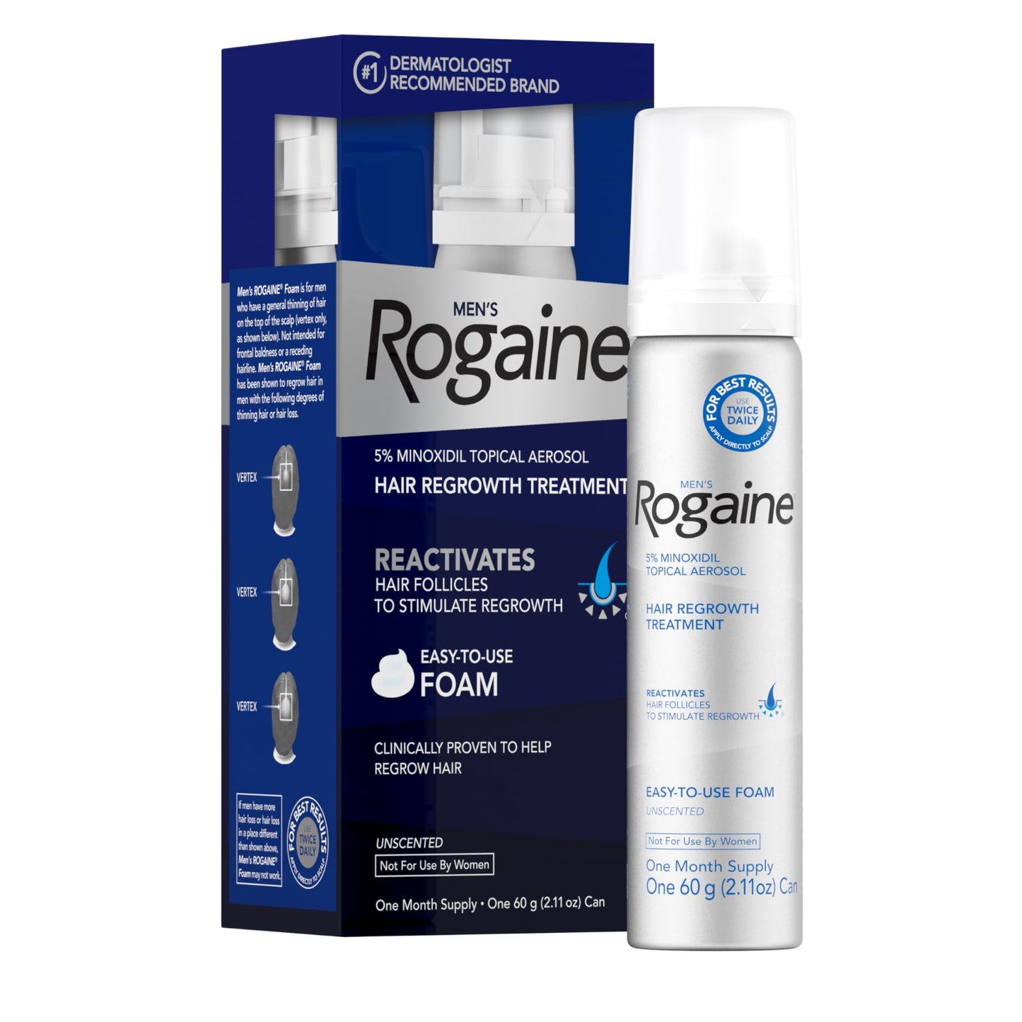 Men's Rogaine 5% Minoxidil Foam for Hair Regrowth, Topical Hair Loss Treatment for Men to Regrow Fuller, Thicker Hair, Unscented Minoxidil Topical Beauty and Personal Care Rogaine
