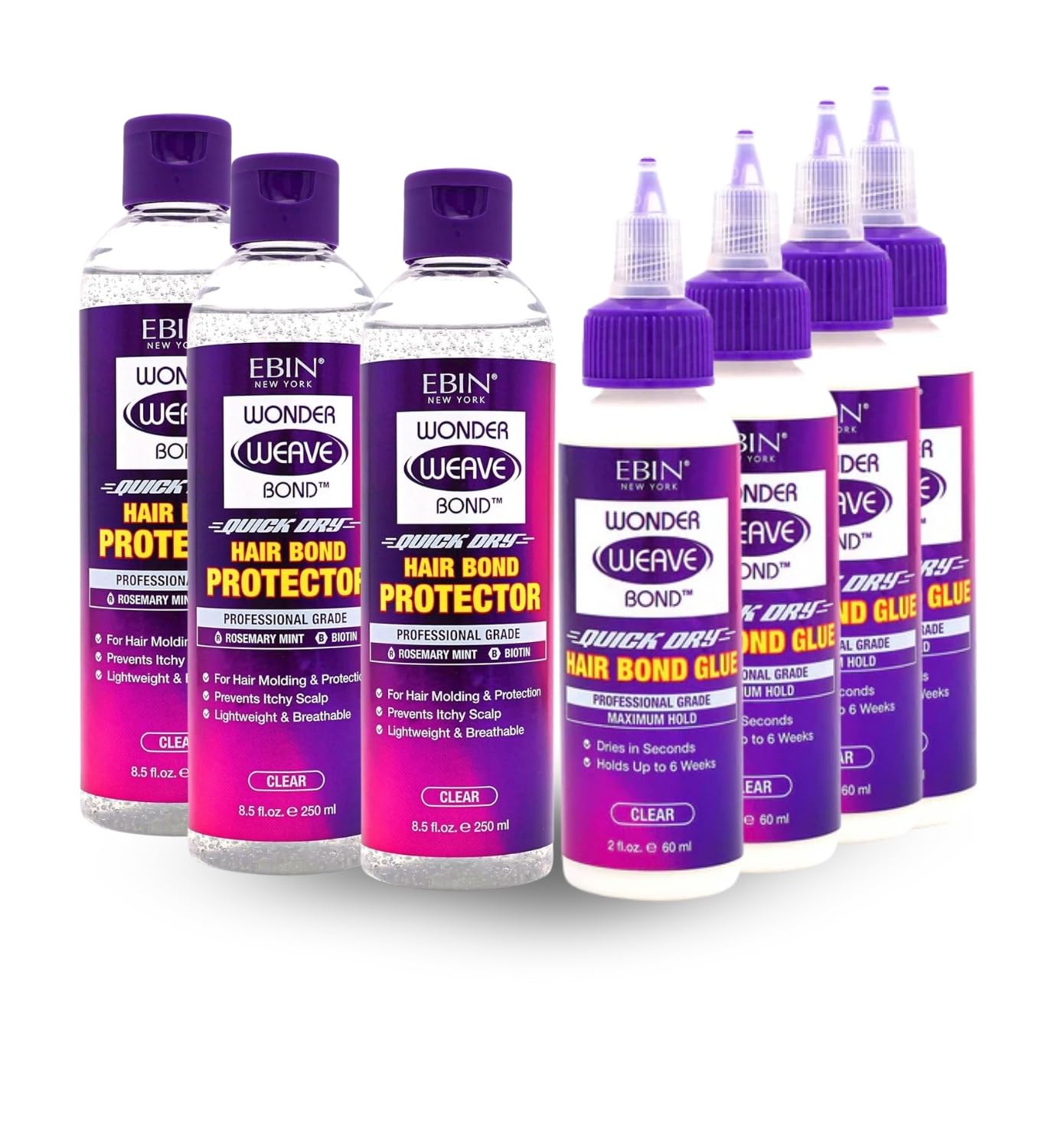 EBIN NEW YORK Wonder Weave Bond Hair Protector (Clear) 8.5 oz Bundle with Hair Bond Glue (Clear) 2 oz Protective Shield & Secure Hold - Seamless