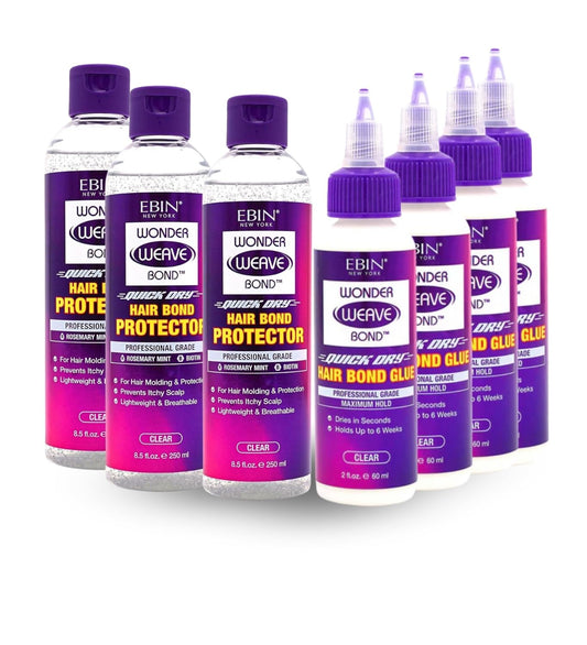 EBIN NEW YORK Wonder Weave Bond Hair Protector (Clear) 8.5 oz Bundle with Hair Bond Glue (Clear) 2 oz Protective Shield & Secure Hold - Seamless