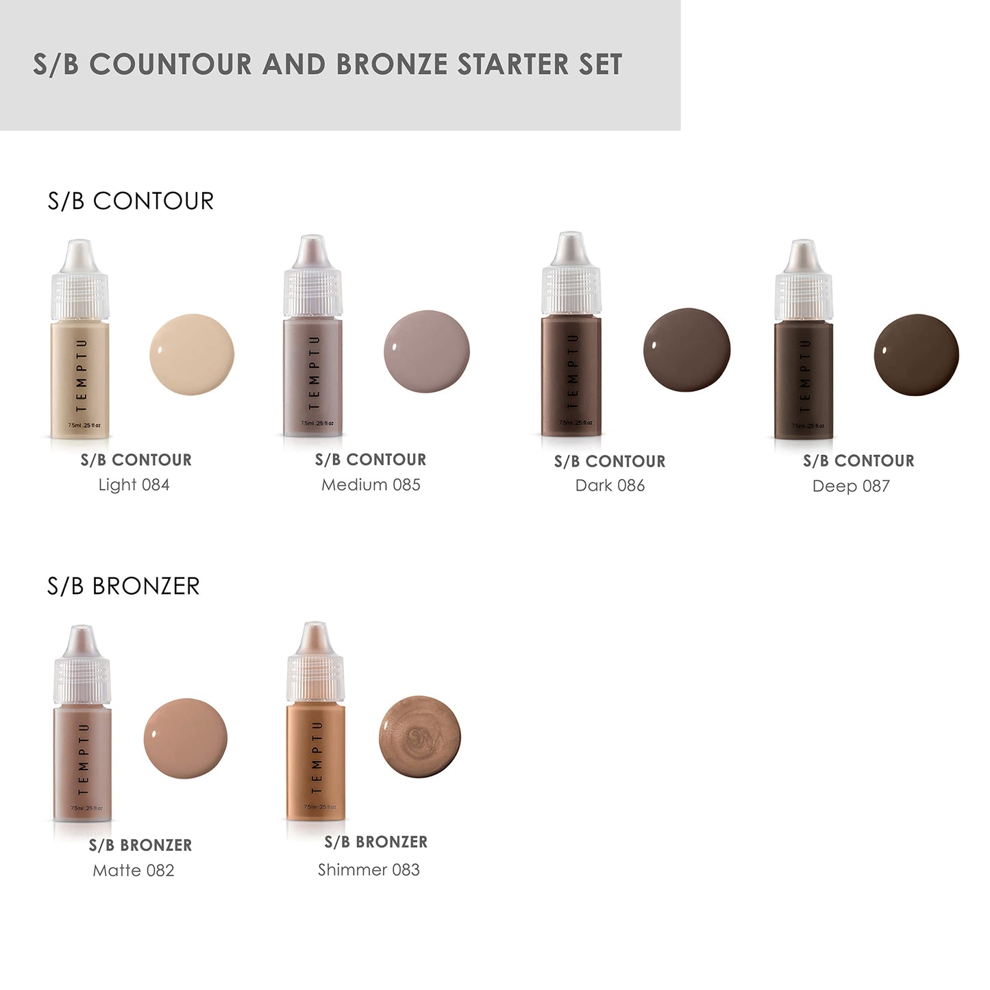 TEMPTU S/B Silicone-Based Contour & Bronze Starter Set For Sculpting, Contouring & Adding Dimension To The Face | Includes 6 Shades , 1 Count (Pack