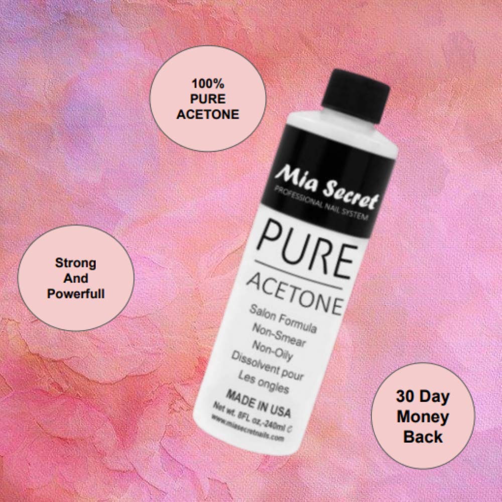 Mia Secret Nail Polish Remover, 100% Pure Acetone, 8 Fl. Oz. Safe and Gentle Cuticle Remover Liquid, Quick and Effective Formula, For Natural