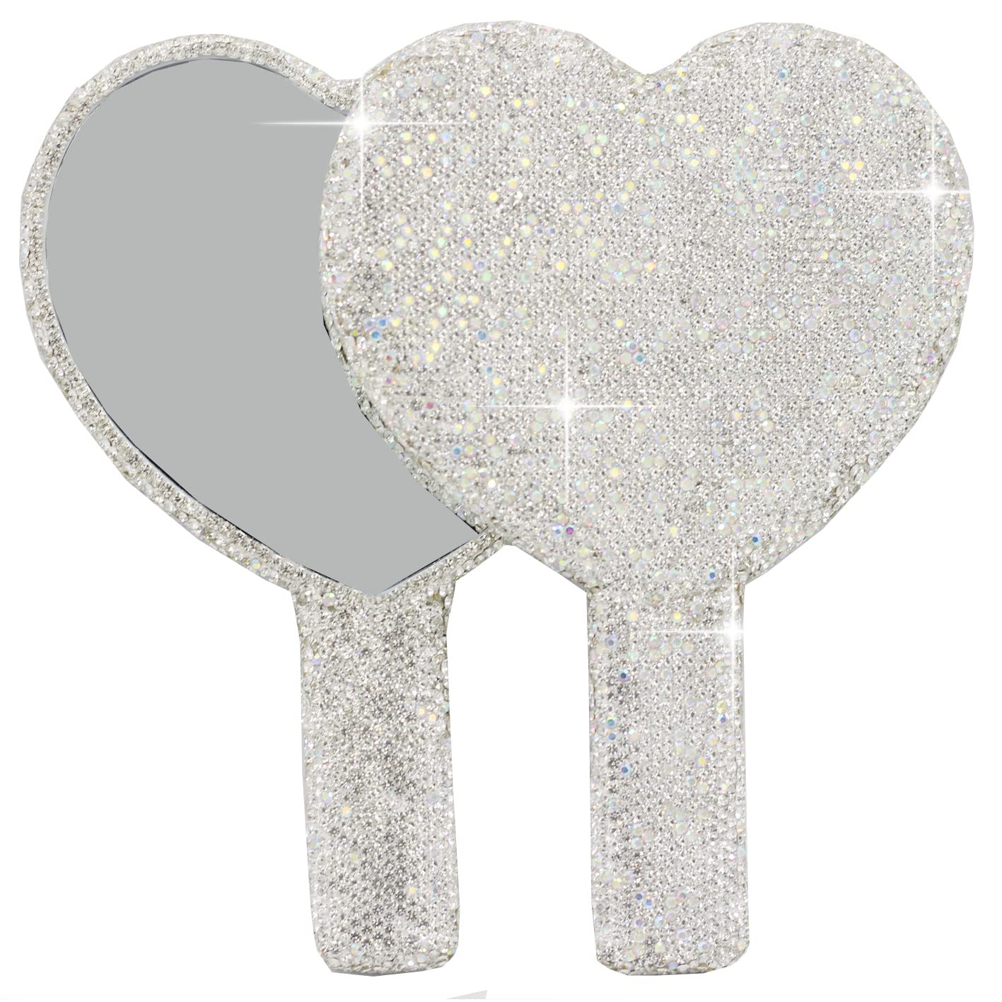 Bestbling Bling Rhinestone Heart Handheld Mirror - Portable & Dazzling Makeup Mirror for On-The-Go Touch-ups (Plastic White)