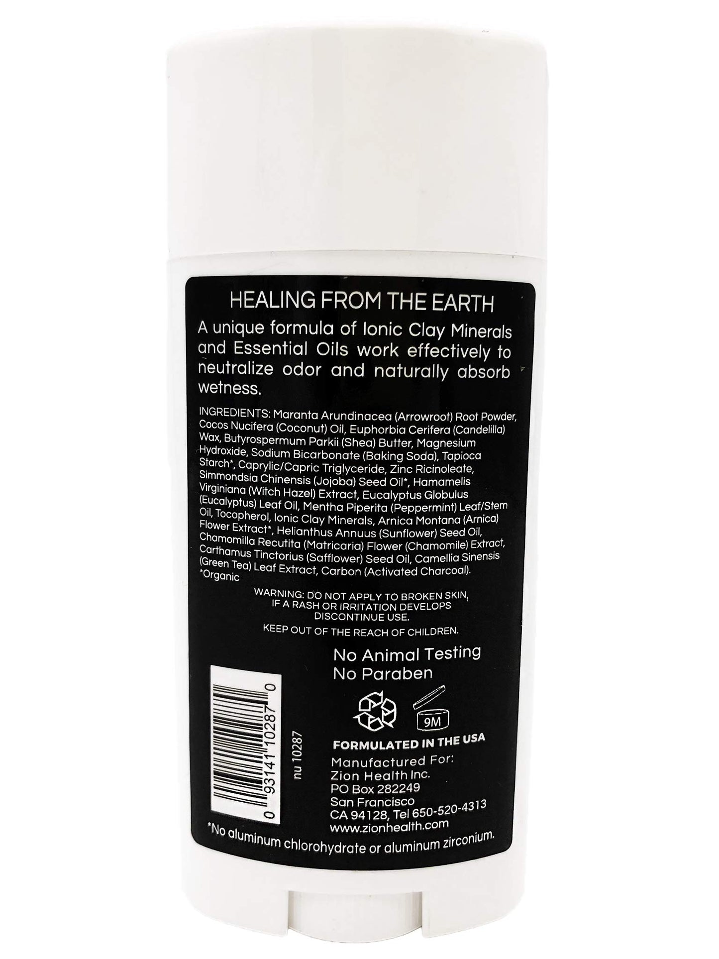 ClayDry Bold Charcoal Mint Deodorant Zion Health 2.8 oz Stick Beauty and Personal Care Zion Health