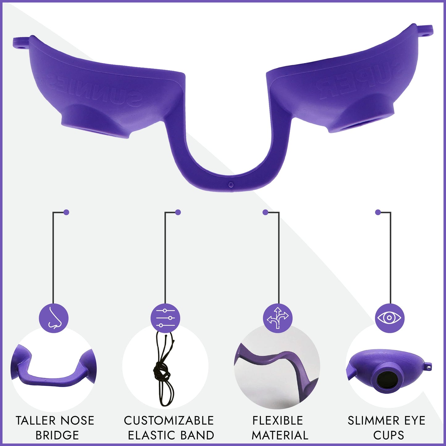 Super Sunnies Flex UV Eye Protection, FDA Compliant Tanning Bed Goggles, Red Light Therapy Glasses - Purple