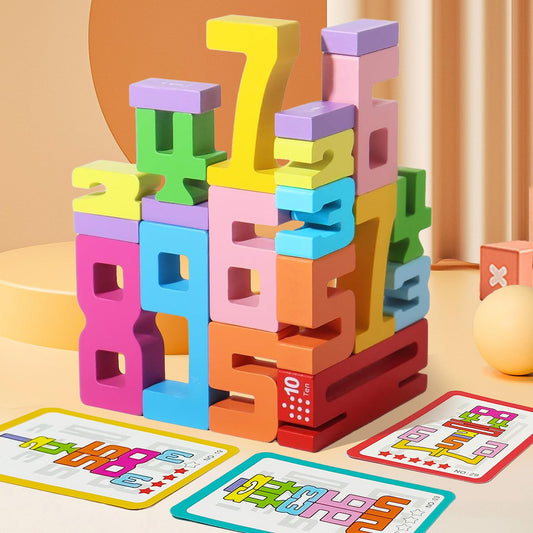 DLAIUSMALL Wooden Number Blocks 20pcs – Stacking 1-10 Digital Math Learning Toys for Kids Ages 3+, Educational Balance Game Gift