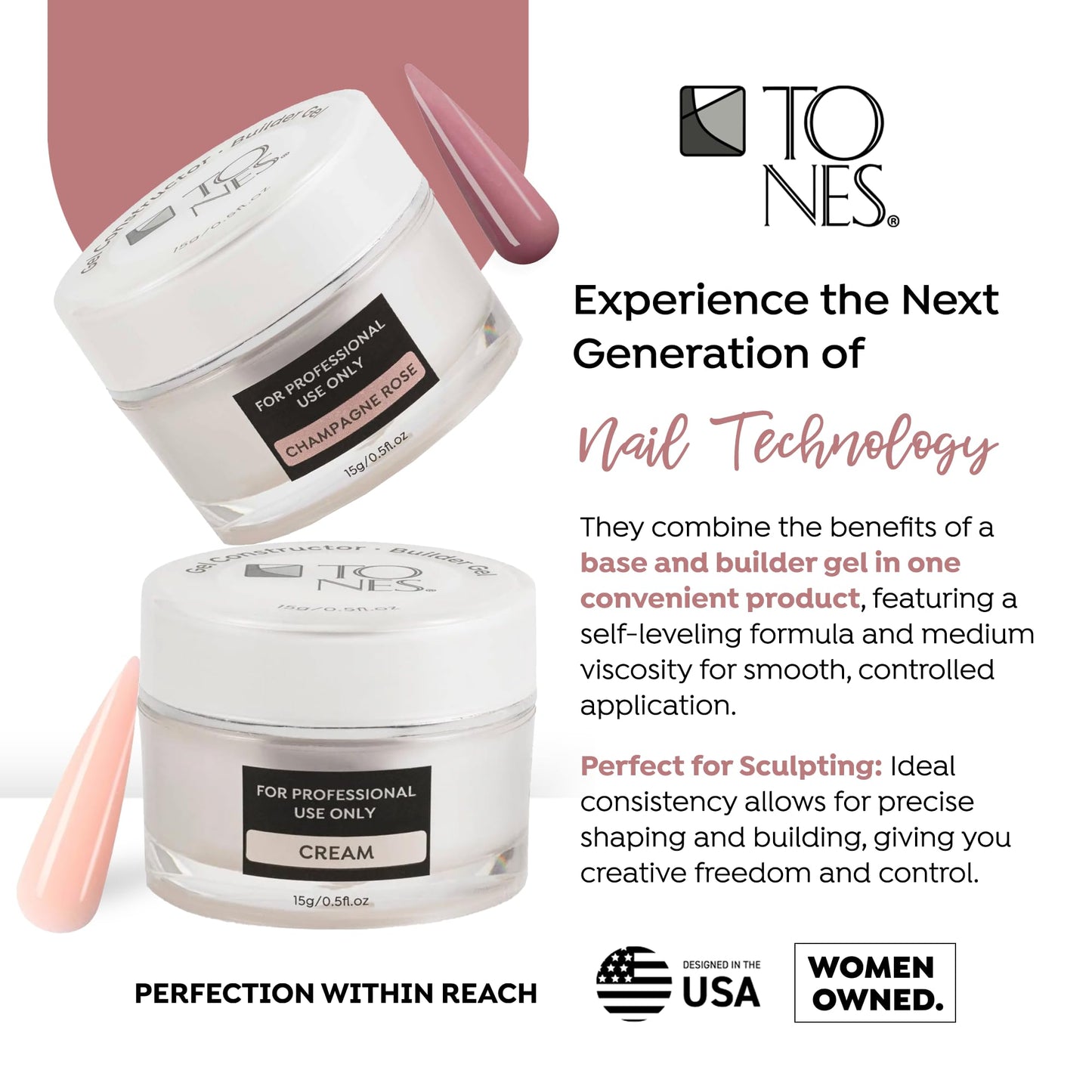 TONES Builder Gel - Nail Extension Strengthener | UV/LED Cured for Long Lasting Shine - Superior Grip & Sculpting | (Glittery White) | (15ml/0.5fl.oz)