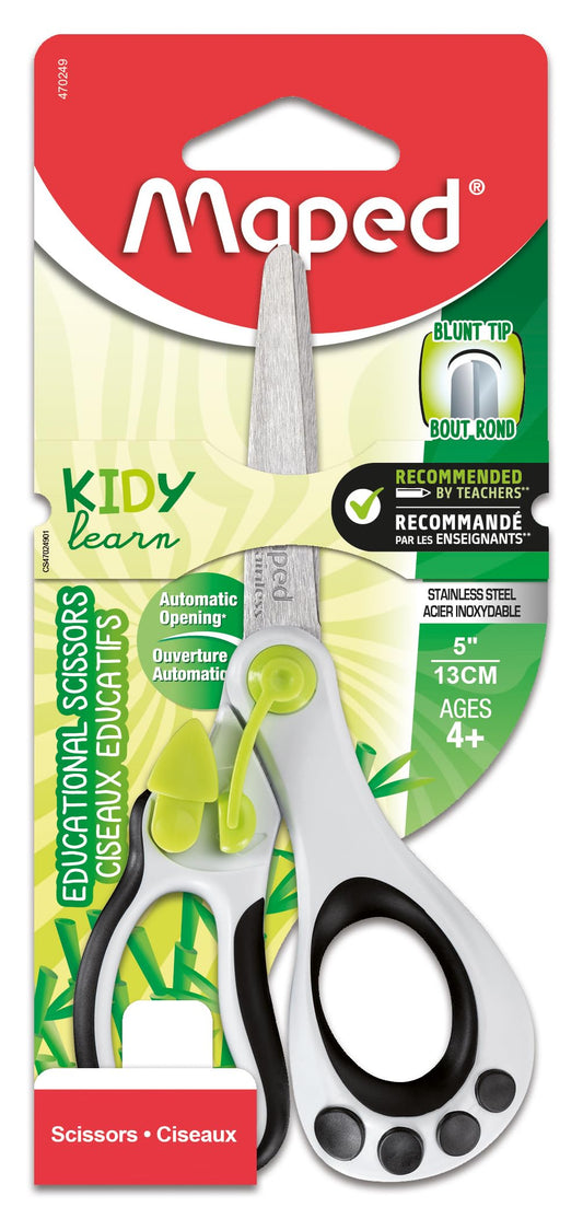 Maped Helix USA Koopy Spring-Assisted Educational Scissors, Kids, 5 Inch, Blunt Tip, Right Handed Use (470249US),Black/White