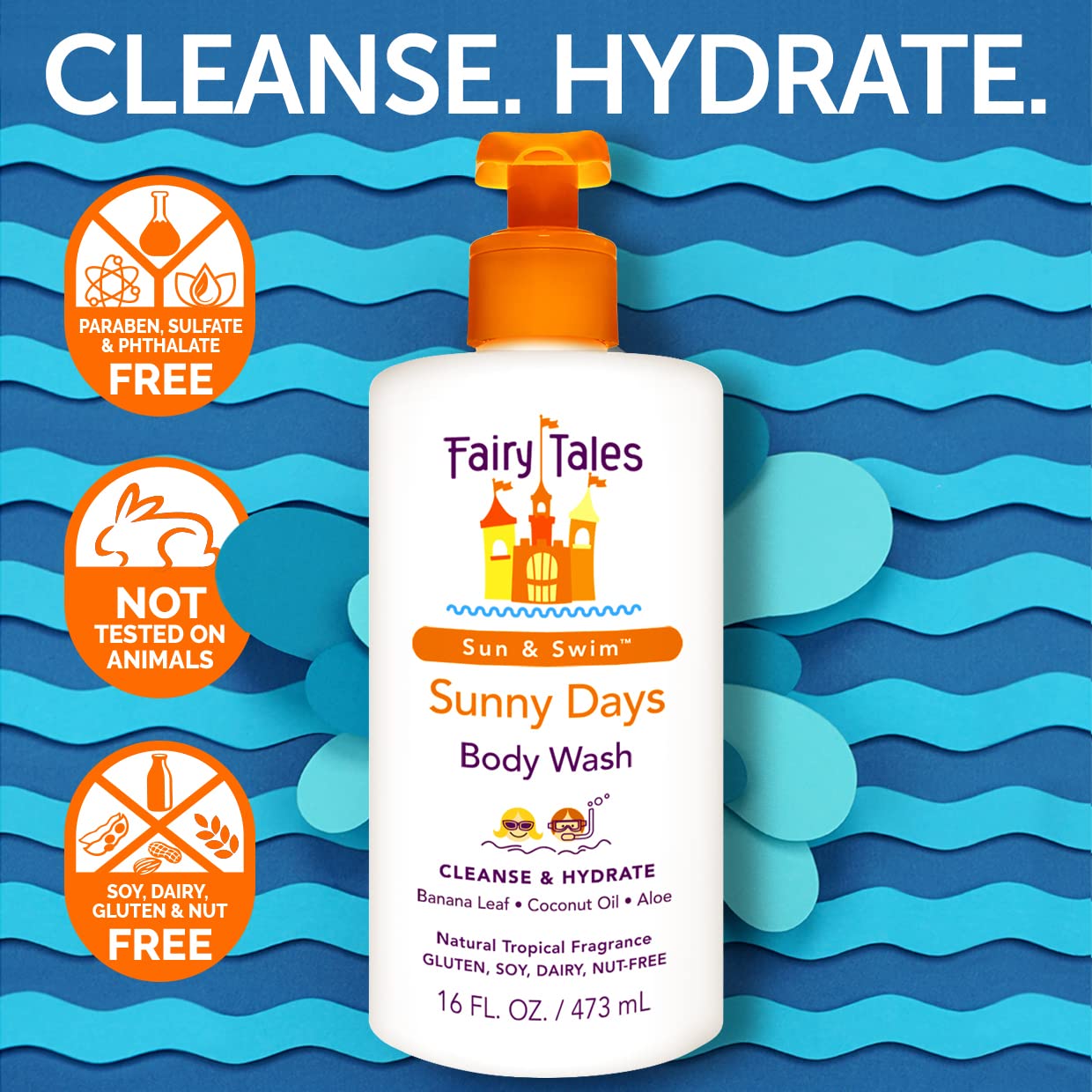 Fairy Tales Sunny Days Chlorine Removal Body Wash, For All Age Swimmers | After Swim Chlorine, Salt And Sunscreen Removal | No Harsh Chemicals or