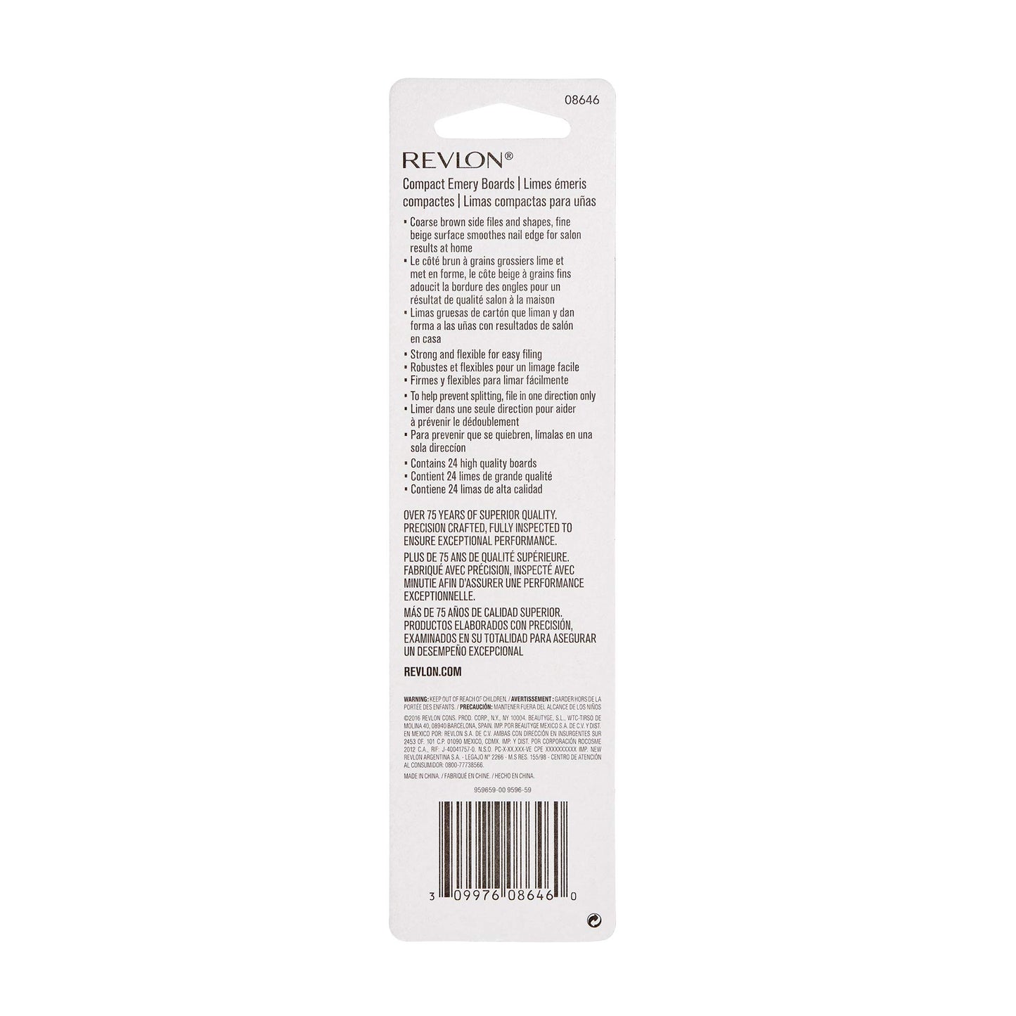Revlon Compact Emery Boards Nail File, Dual Sided for Shaping and Smoothing Finger and Toenails, 24 Count