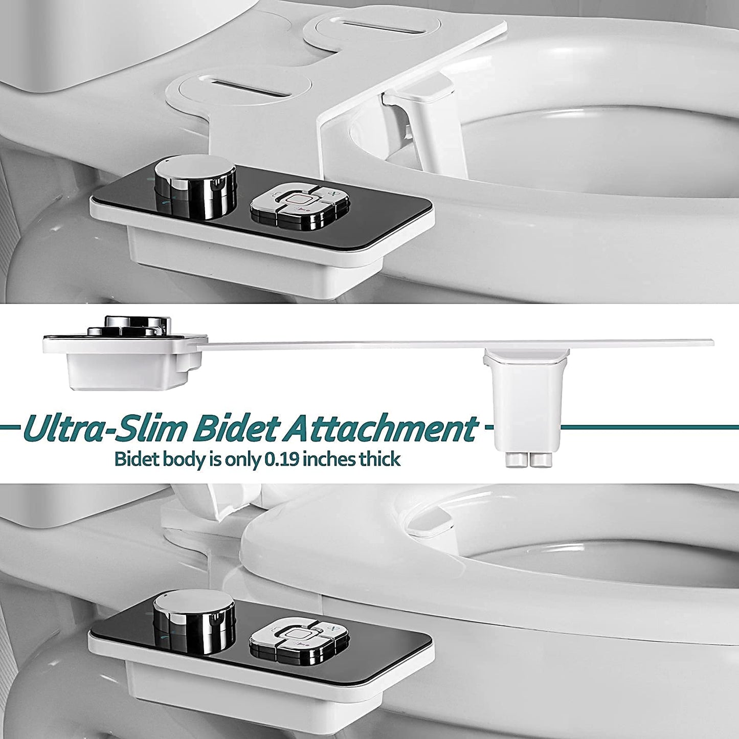 SAMODRA Non-Electric Bidet Attachment – Cold Water Toilet Seat with Pressure Control & Dual Self-Cleaning Nozzles, Black