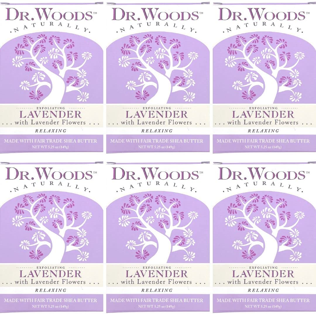 Dr. Woods Exfoliating Lavender Bar Soap with Organic Shea Butter, 5.25 oz (Pack of 6)