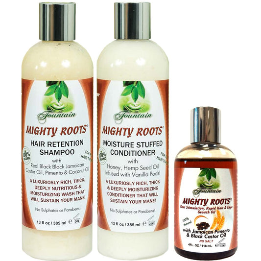 Fountain Mighty Roots Jamaican Pimento and Black Castor Oil with Shampoo and Conditioner Receding Hairline Combo Beauty & Personal Care Fountain