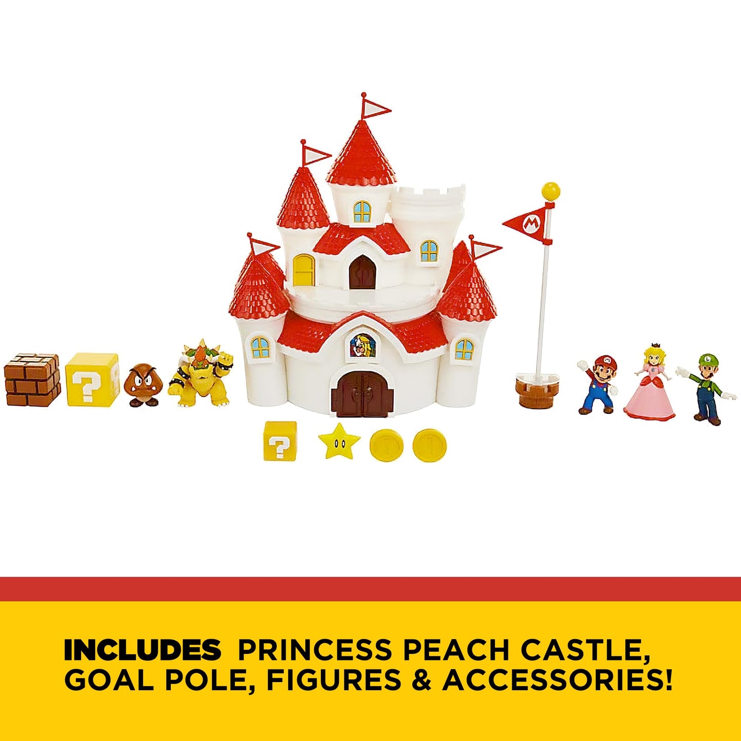 Super Mario Nintendo Deluxe Mushroom Kingdom Castle, Wall Display & Playset with (5) 2.5" Articulated Action Figures (Exclusive Bowser Figure…