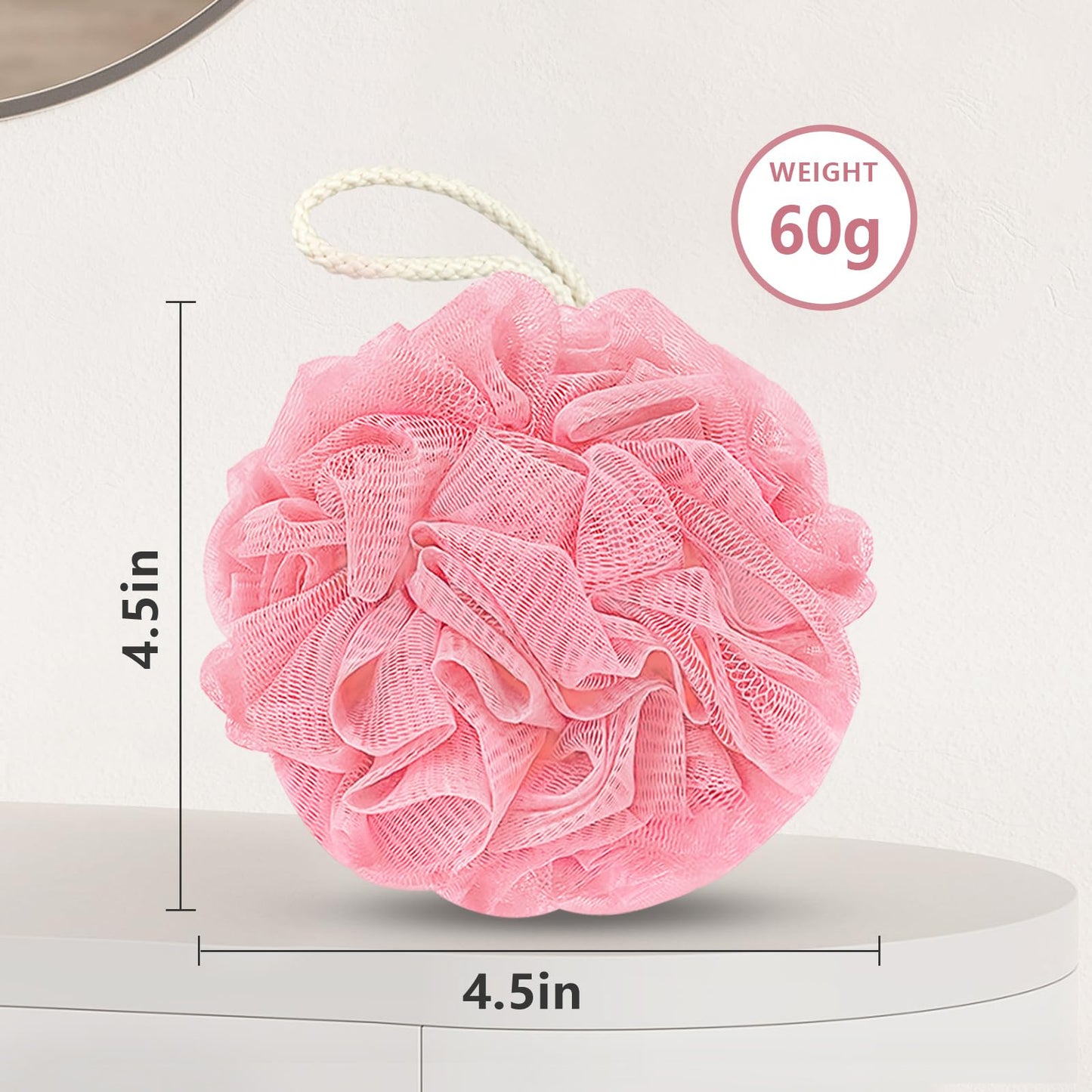 Rnoafmu Shower Loofah Bath Sponge, 60G Loofah Exfoliating Body Scrubber, 4 Color Mesh Shower Pouf Balls for Body Wash (Pink Green White Gray) Beauty and Personal Care RNOAFMU